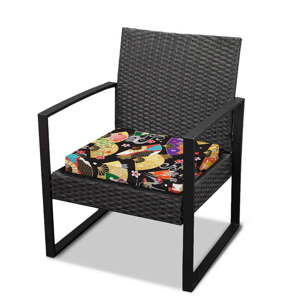 Japanese Hand Fan Pattern Print Outdoor Seat Cushion Cover