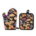 Japanese Hand Fan Pattern Print Oven Mitt And Pot Holder Set