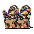 Japanese Hand Fan Pattern Print Oven Mitts