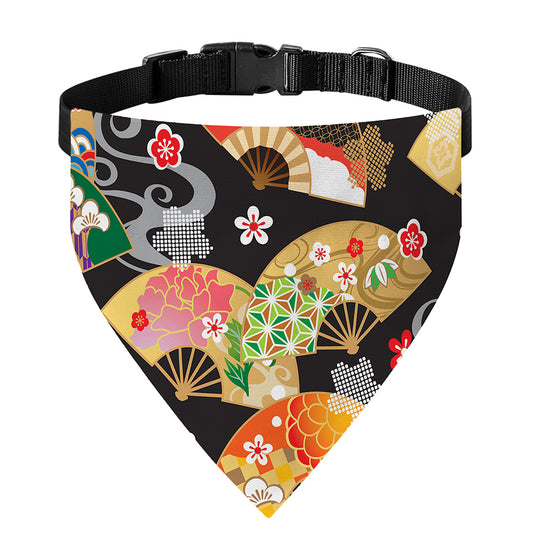 Japanese Hand Fan Pattern Print Over The Collar Dog Bandana