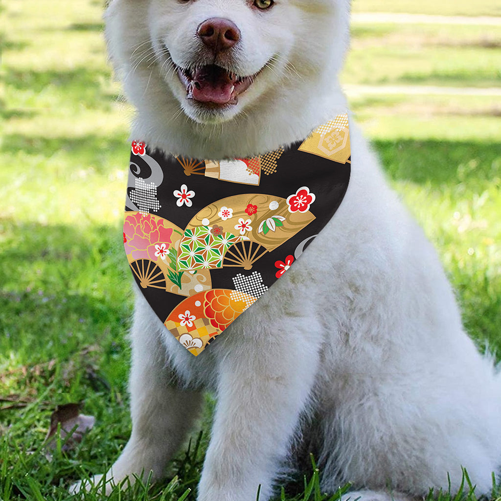 Japanese Hand Fan Pattern Print Over The Collar Dog Bandana