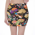 Japanese Hand Fan Pattern Print Pencil Mini Skirt