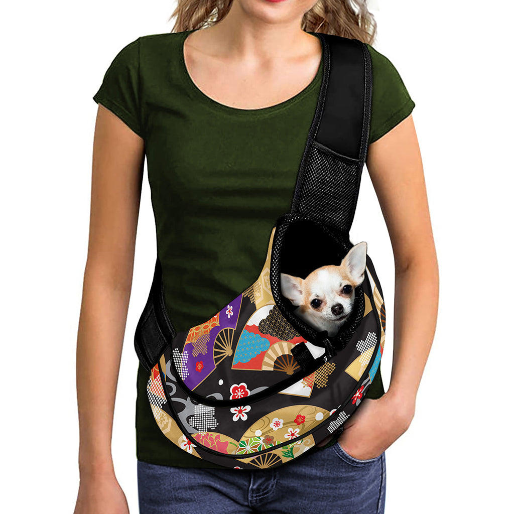 Japanese Hand Fan Pattern Print Pet Sling Carrier