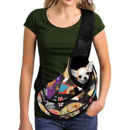 Japanese Hand Fan Pattern Print Pet Sling Carrier
