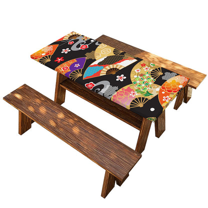 Japanese Hand Fan Pattern Print Picnic Table Cover