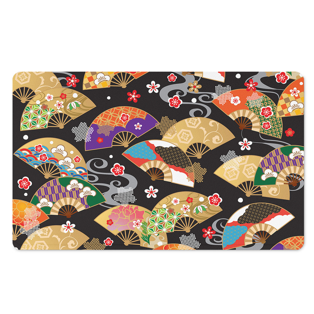 Japanese Hand Fan Pattern Print Polyester Doormat