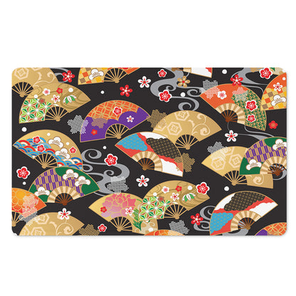 Japanese Hand Fan Pattern Print Polyester Doormat