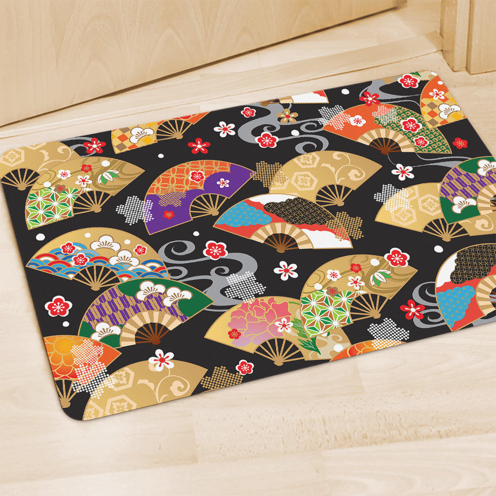 Japanese Hand Fan Pattern Print Polyester Doormat