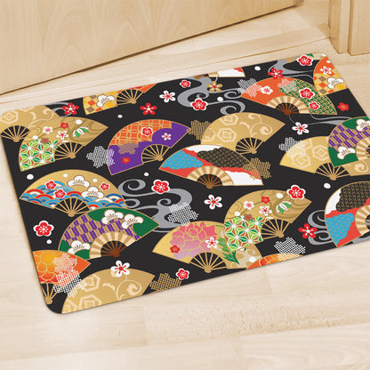Japanese Hand Fan Pattern Print Polyester Doormat