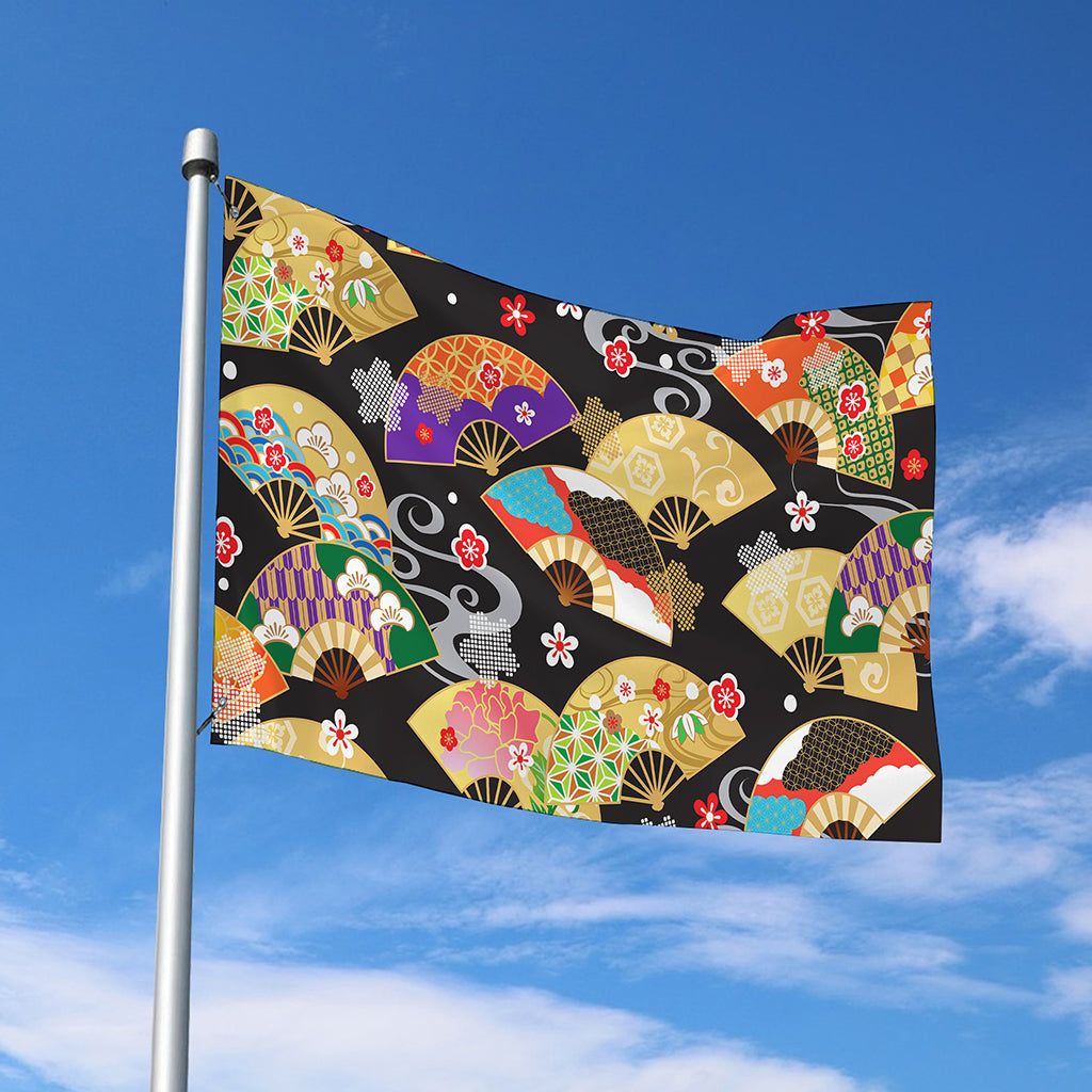 Japanese Hand Fan Pattern Print Polyester Flag