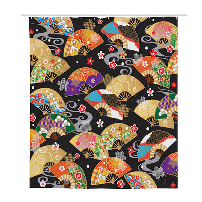Japanese Hand Fan Pattern Print Polyester Shower Curtain