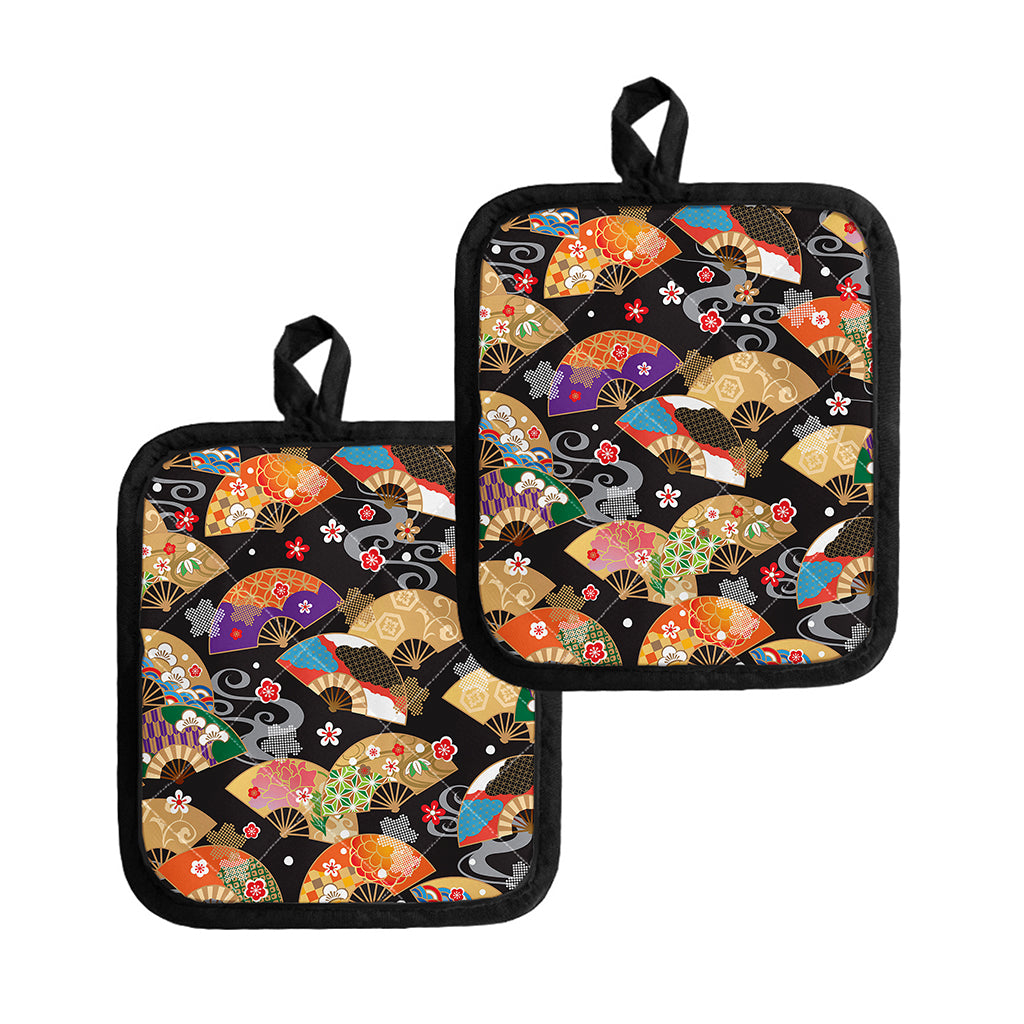 Japanese Hand Fan Pattern Print Pot Holders