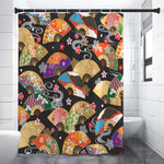 Japanese Hand Fan Pattern Print Premium Shower Curtain