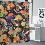 Japanese Hand Fan Pattern Print Premium Shower Curtain