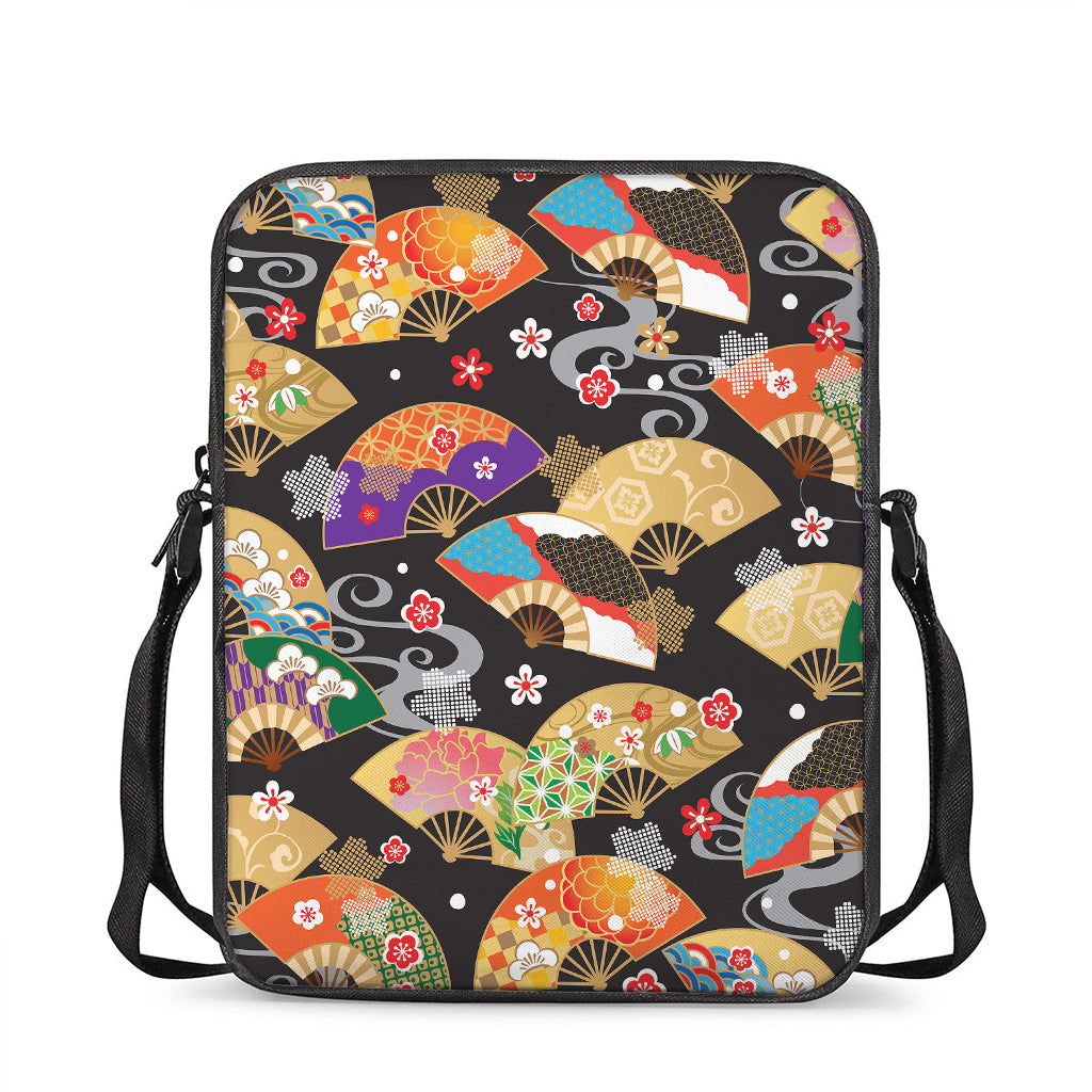 Japanese Hand Fan Pattern Print Rectangular Crossbody Bag