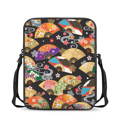 Japanese Hand Fan Pattern Print Rectangular Crossbody Bag