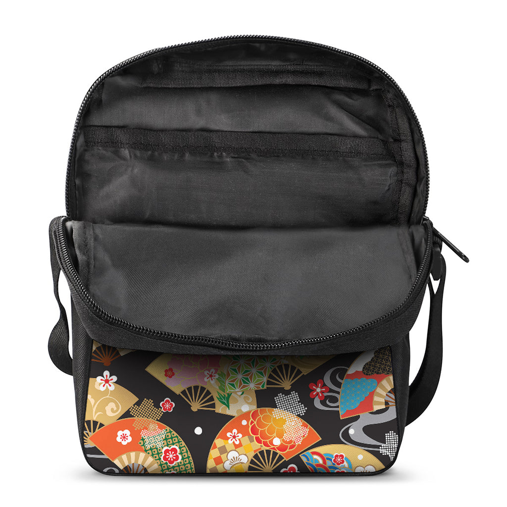 Japanese Hand Fan Pattern Print Rectangular Crossbody Bag