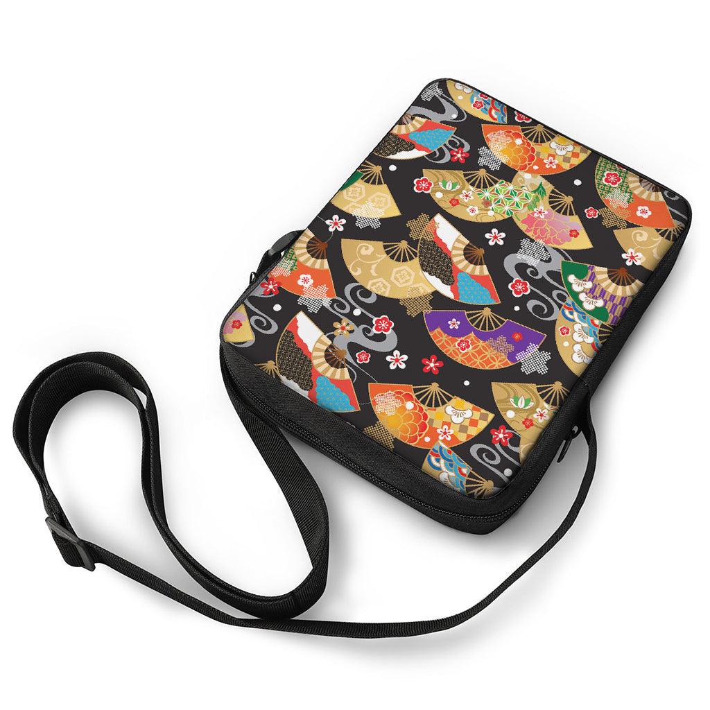 Japanese Hand Fan Pattern Print Rectangular Crossbody Bag
