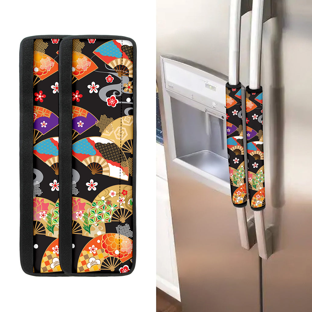 Japanese Hand Fan Pattern Print Refrigerator Handle Covers