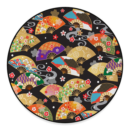 Japanese Hand Fan Pattern Print Round Floor Mat