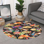 Japanese Hand Fan Pattern Print Round Rug