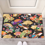 Japanese Hand Fan Pattern Print Rubber Doormat