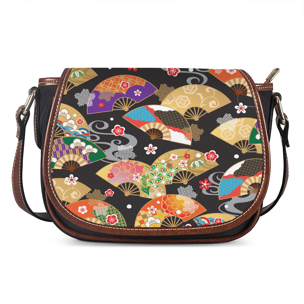 Japanese Hand Fan Pattern Print Saddle Bag