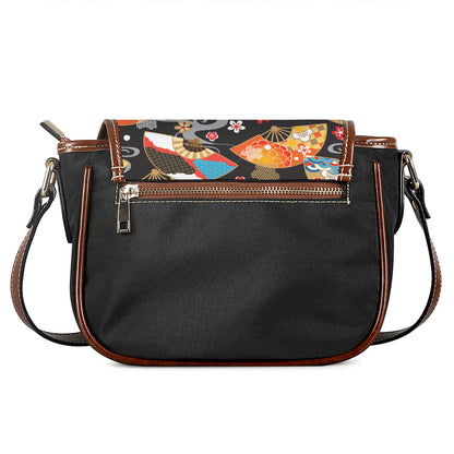 Japanese Hand Fan Pattern Print Saddle Bag