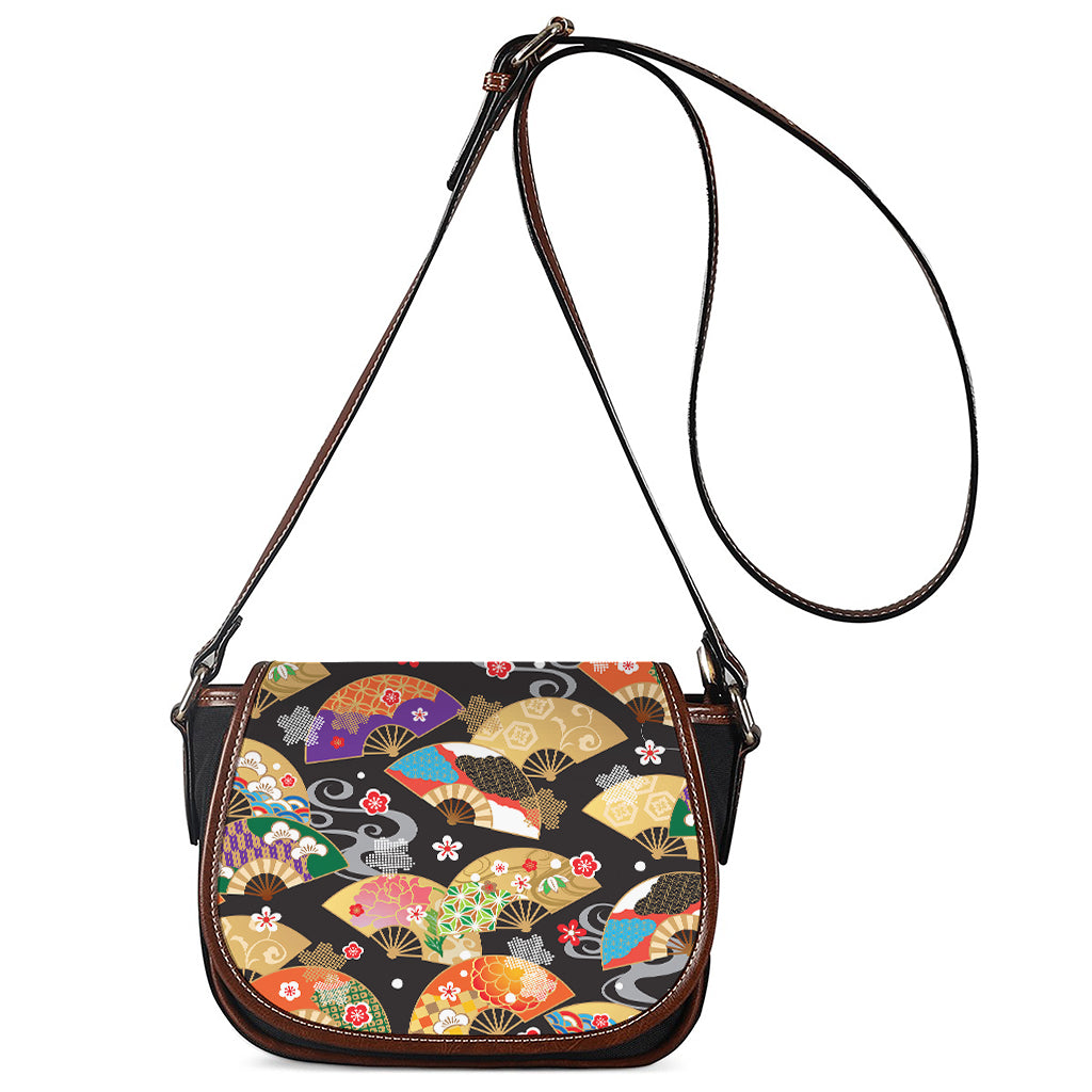 Japanese Hand Fan Pattern Print Saddle Bag