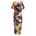 Japanese Hand Fan Pattern Print Short Sleeve Long Nightdress