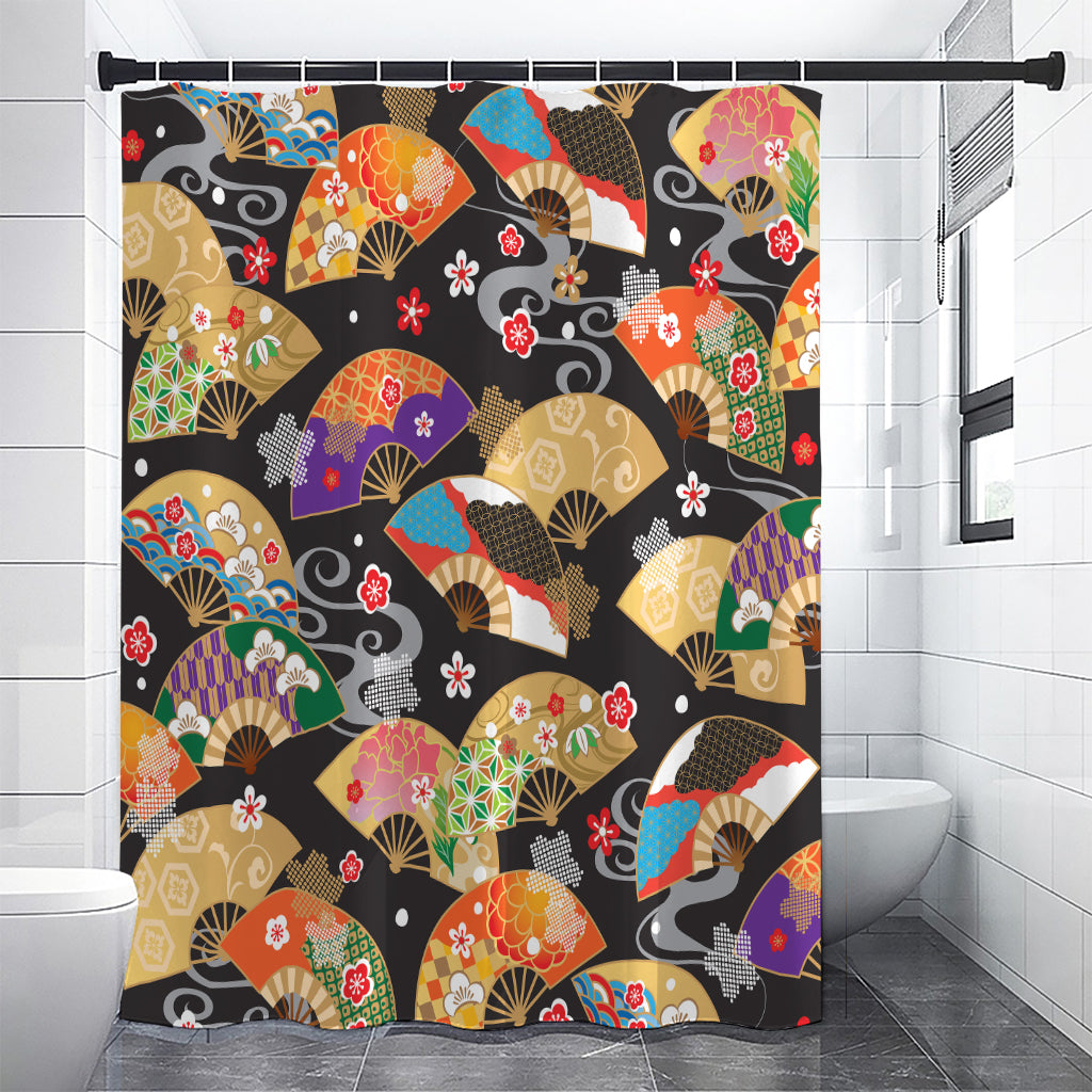 Japanese Hand Fan Pattern Print Shower Curtain
