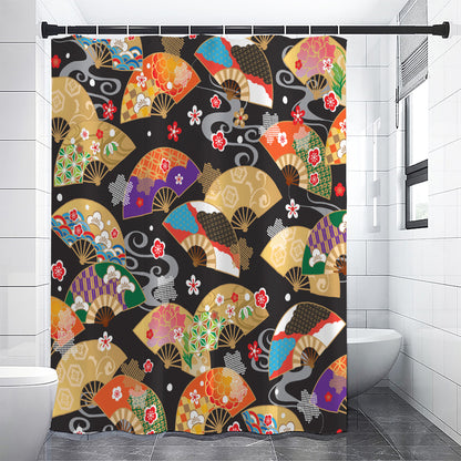 Japanese Hand Fan Pattern Print Shower Curtain