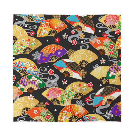 Japanese Hand Fan Pattern Print Silk Bandana