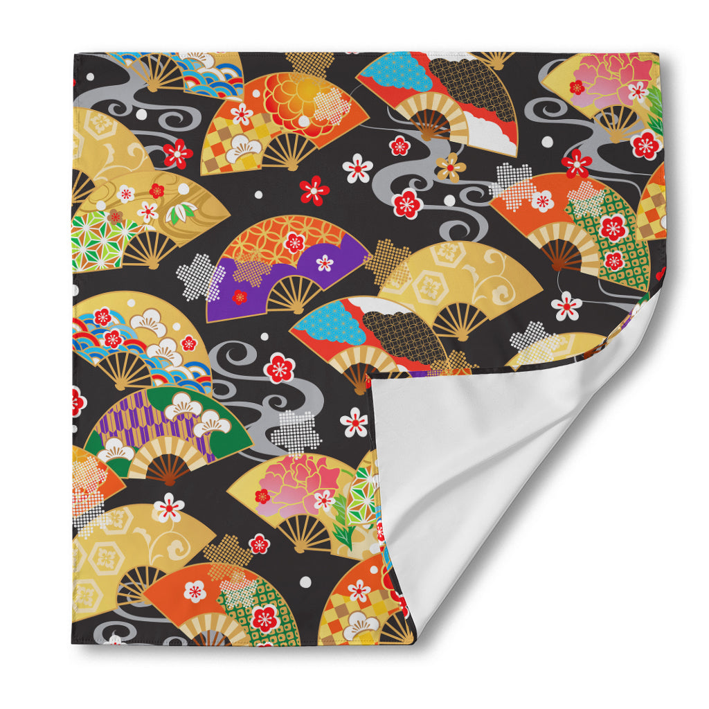 Japanese Hand Fan Pattern Print Silk Bandana