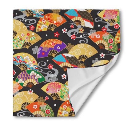 Japanese Hand Fan Pattern Print Silk Bandana