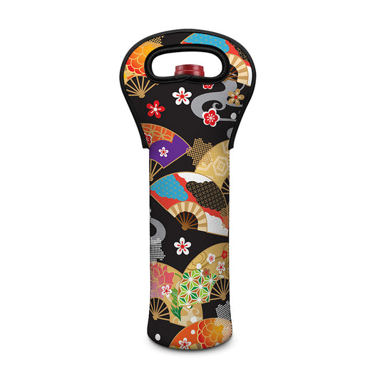 Japanese Hand Fan Pattern Print Single Neoprene Wine Tote