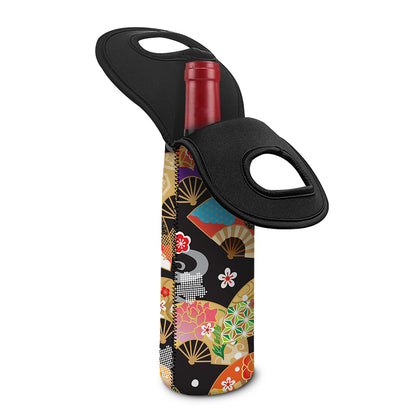 Japanese Hand Fan Pattern Print Single Neoprene Wine Tote