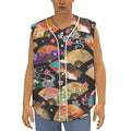 Japanese Hand Fan Pattern Print Sleeveless Baseball Jersey
