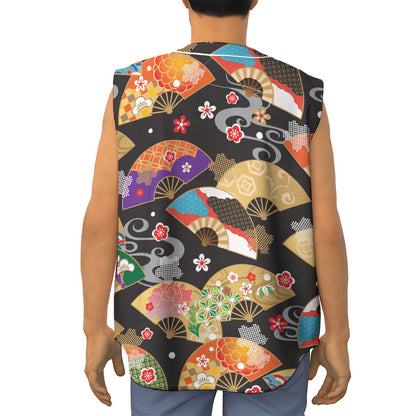 Japanese Hand Fan Pattern Print Sleeveless Baseball Jersey