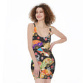 Japanese Hand Fan Pattern Print Sleeveless Bodycon Dress