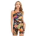 Japanese Hand Fan Pattern Print Sleeveless One Piece Swimsuit