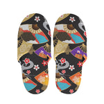 Japanese Hand Fan Pattern Print Slippers