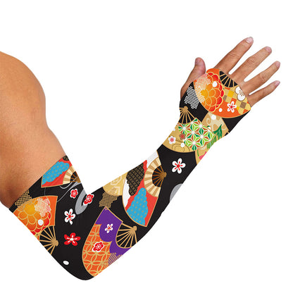 Japanese Hand Fan Pattern Print Sun Protection Arm Sleeves