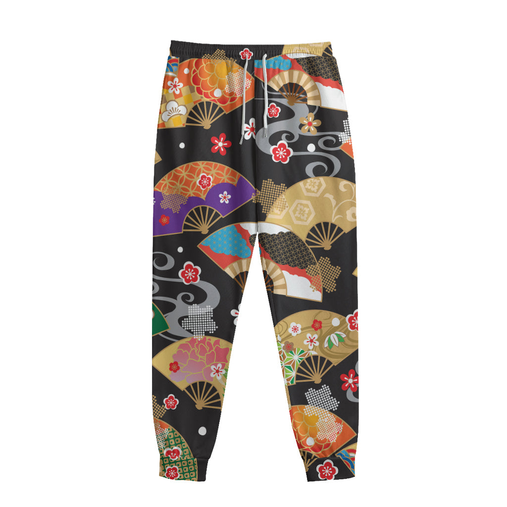 Japanese Hand Fan Pattern Print Sweatpants