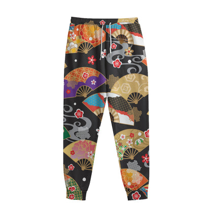 Japanese Hand Fan Pattern Print Sweatpants