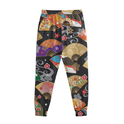 Japanese Hand Fan Pattern Print Sweatpants