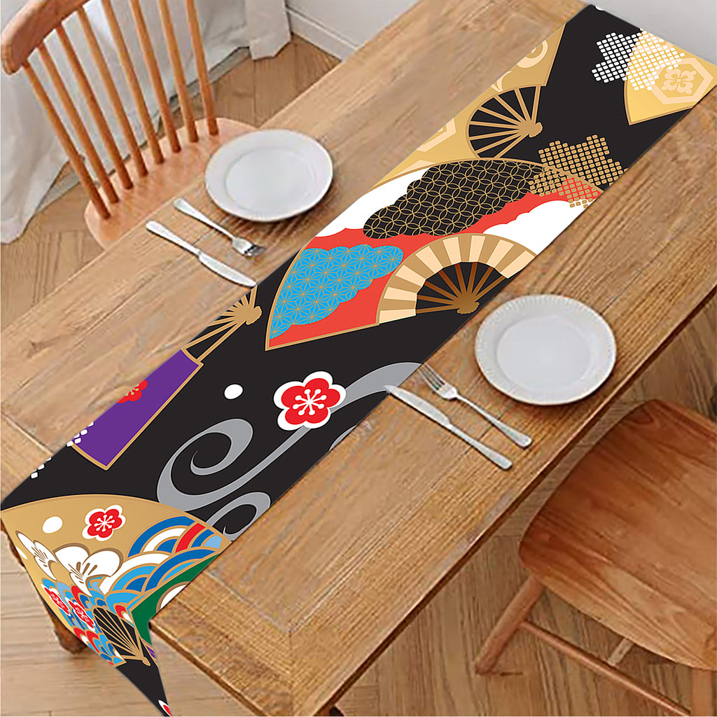 Japanese Hand Fan Pattern Print Table Runner
