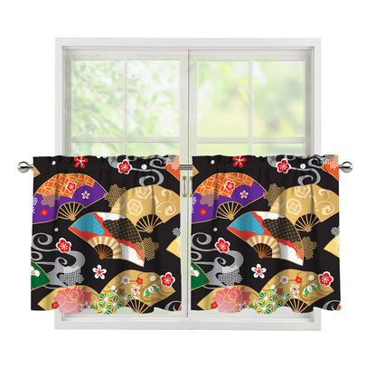Japanese Hand Fan Pattern Print Tier Curtains