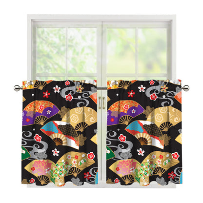 Japanese Hand Fan Pattern Print Tier Curtains