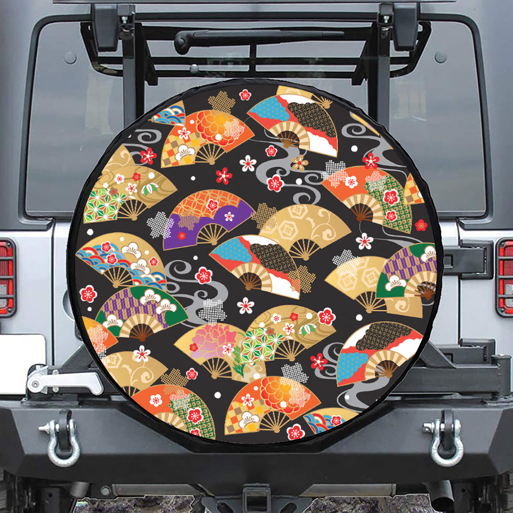 Japanese Hand Fan Pattern Print Tire Cover